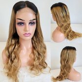 Frazimashop- Braziliaanse Remy pruik 24 inch - golf menselijke haren- kleur 1b/27 - 4x4 lace closure pruik- Real human hair wig