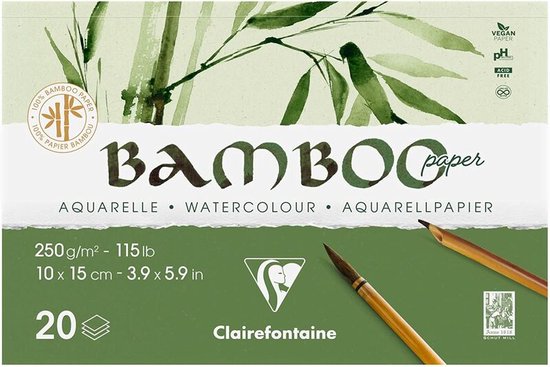 BAMBOO aquarelpapier blok 20 vel 100X150mm 250gr/m2 – Wit