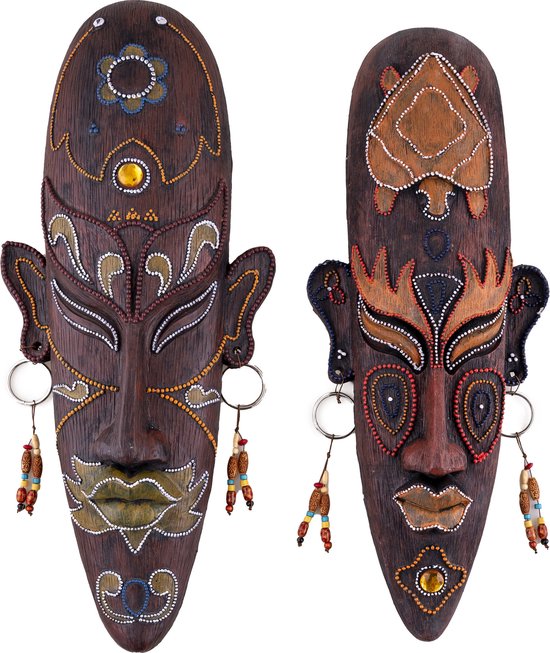 Afrikaans hoofd 50 cm - gedetailleerde afwerking - Afrikaanse decoratie -  wanddeco | bol
