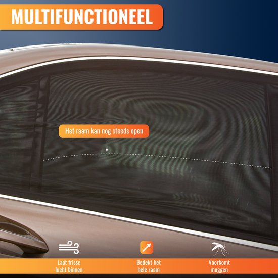 Qualitá® Zonnescherm Auto Baby en Kind - 2 Stuks achter - Zonwering Raamscherm Auto - UV Bescherming Zijruit - Zonder Zuignappen - Zonnewering Auto Accessoires - Alternatief voor Zonwerende Raamfolie - Max 112x51CM