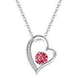 GreatGift® - Hartjes ketting met zirkonia stenen - Rode Zirkonia - in satijnen geschenkverpakking - Luxe cadeau voor vrouw - Liefdes cadeau