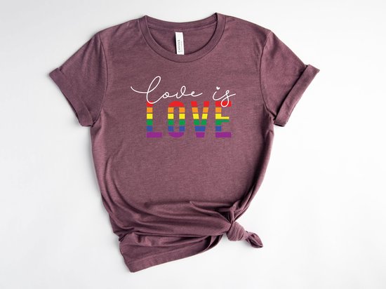 Lykke LGBTQ Unisex T-Shirt| Love is Love T-shirt| Pride | Rainbow | Heather Maroon | Maat M
