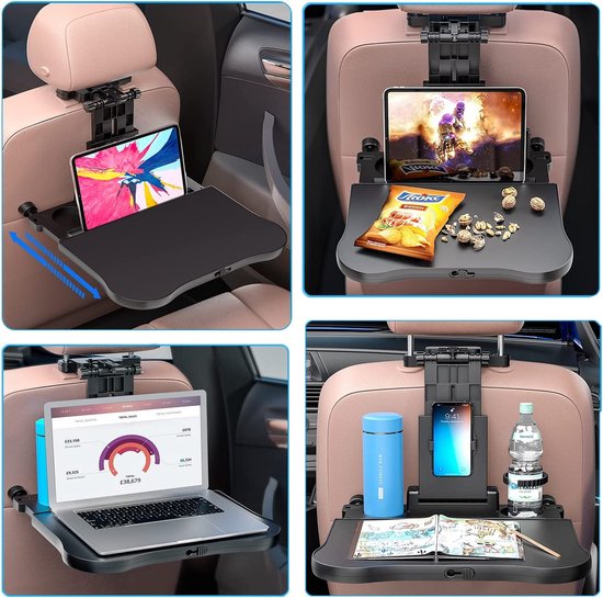 Multifunctionele Auto Tafel - Voor Laptop Achterbank - Autostoel Organizer met Tablet Houder - Computer Stoel -Eettafel Beker hoofdsteun houder- Klaptafel Stand Voor Telefoon & Tablet iPad - cadeau voor kinderen van Merkloos — afbeelding 4