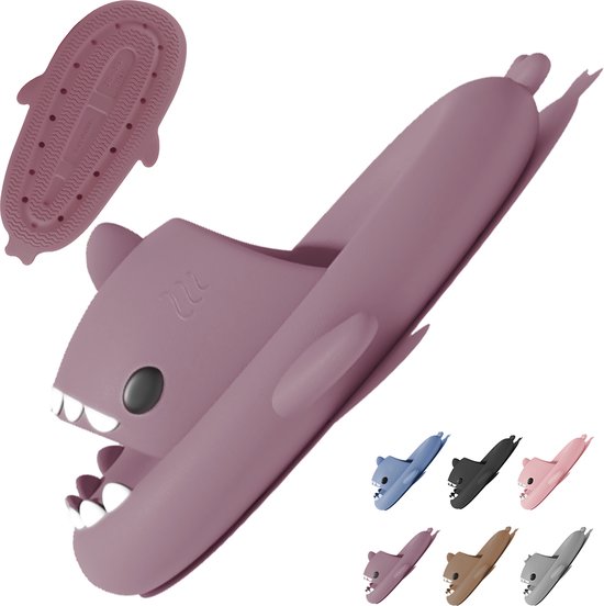 Geweo Shark Dias - Shark Slippers - Chaussons de bain - Pantoufles femmes Homme Femme - Shower Slippers - Shark Slippers - Été Antidérapant Platform Cushion Toboggans Slippers - Violet - Taille 3940