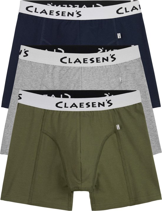 Claesen's Basics normale lengte boxer (3-pack) - heren boxer - grijs - groen - blauw - Maat: XXL