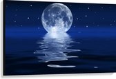 Canvas - Maan tijdens Heldere Nacht Rustend op het Wateroppervlak - 120x80 cm Foto op Canvas Schilderij (Wanddecoratie op Canvas)