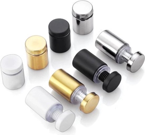 Set van diverse afstandhouders in de kleuren zwart, goud, zilver en wit.