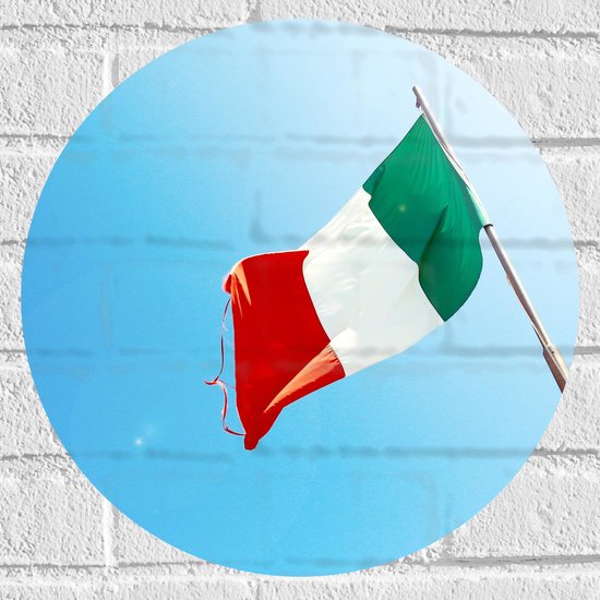 Muursticker Cirkel - Italiaanse Vlag op Stok - 40x40 cm Foto op Muursticker