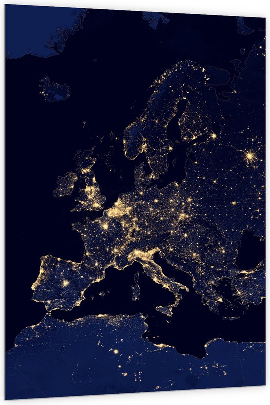 Dibond - Kaart van Europa - 100x150 cm Foto op Aluminium (Met Ophangsysteem)