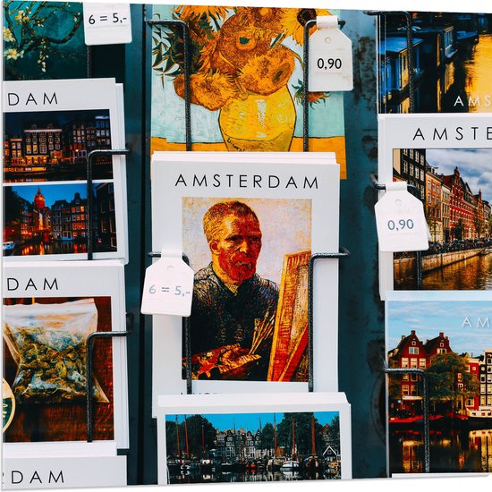 Acrylglas - Amsterdamse Ansichtkaarten in het Rek - 80x80 cm Foto op Acrylglas (Met Ophangsysteem)