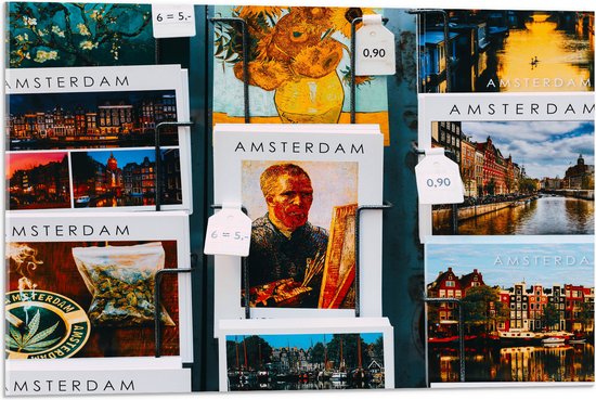 Acrylglas - Amsterdamse Ansichtkaarten in het Rek - 75x50 cm Foto op Acrylglas (Wanddecoratie op Acrylaat)