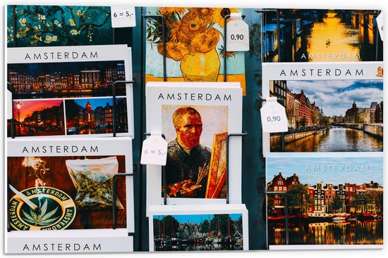 PVC Schuimplaat- Amsterdamse Ansichtkaarten in het Rek - 60x40 cm Foto op PVC Schuimplaat