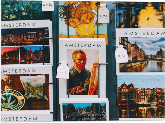 Vlag - Amsterdamse Ansichtkaarten in het Rek - 40x30 cm Foto op Polyester Vlag