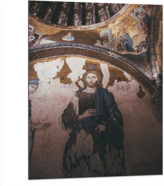 Dibond - Religieuze Muurschilderingen in een Kerk - 75x100 cm Foto op Aluminium (Wanddecoratie van metaal)