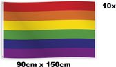 10x Vlag Regenboog 90cm x 150cm - Landen festival thema feest fun verjaardag pride