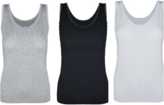 GAUBERT Bamboe Viscose Dames Onderhemd Set van 3 - Maat - 2XL/3XL zwart/wit/grijs