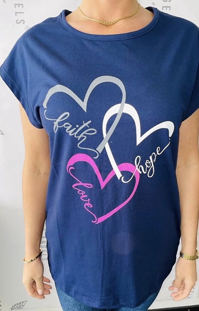 T-shirt Hope&Love Blauw Grote Maten 2XL