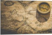 Vlag - Kompas met Wereldkaarten - 75x50 cm Foto op Polyester Vlag