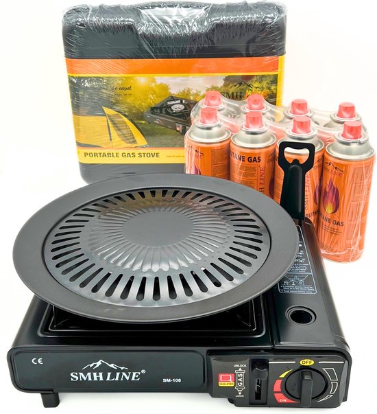 SMH LINE® Réchaud de camping, allume-charbon, allume-gaz, cartouches perçables, mélange de butane et propane, brûleur à gaz, barbecue, camping, extérieur (noir SMH LINE® Réchaud de camping, allume-charbon, allume-gaz, cartouches perçables, mélange de butane et propane, brûleur à gaz, barbecue, camping, extérieur (noir