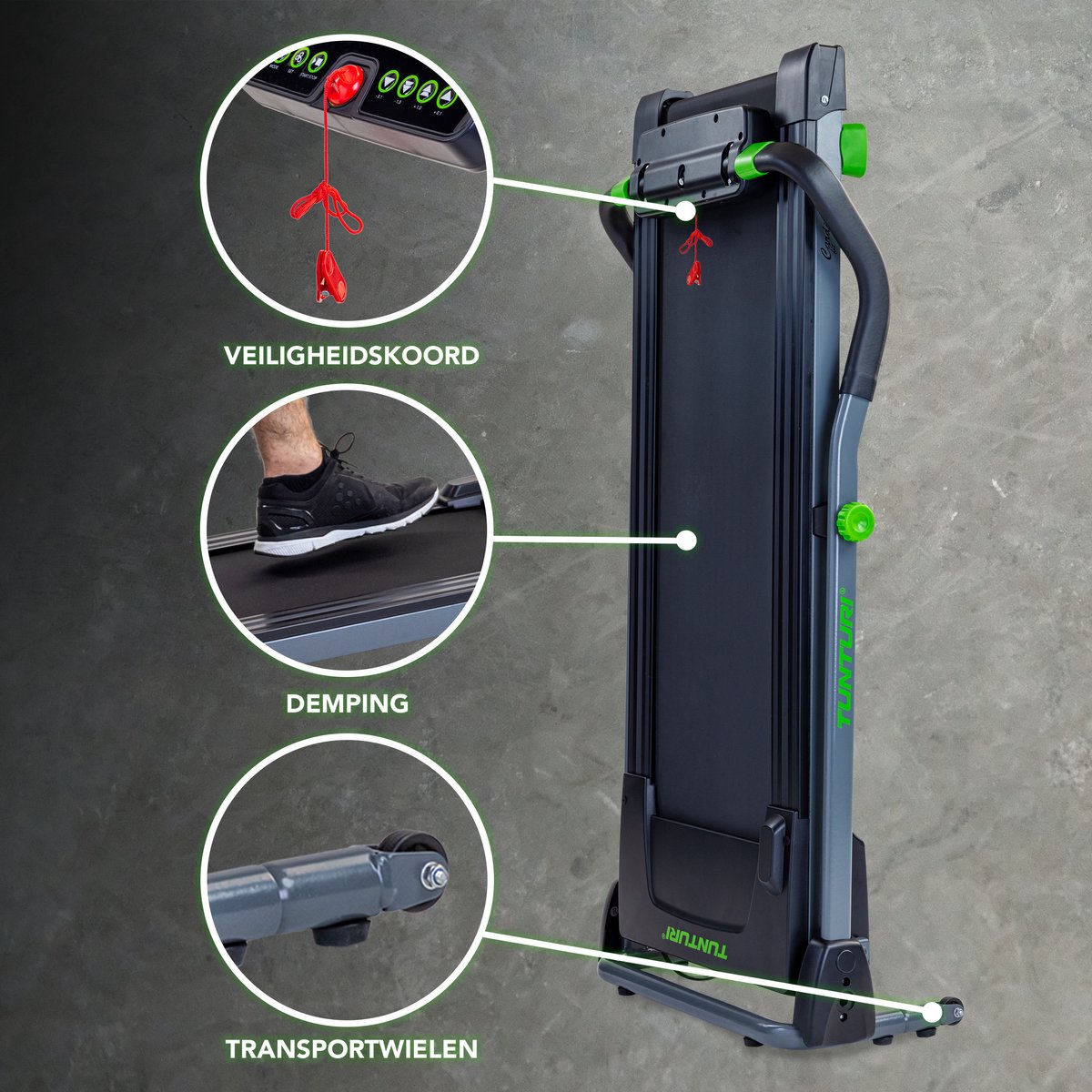 Afbeelding 2 van Tunturi Cardio Fit T5 Loopband - Hardloopband - Wandelband- 16 trainingsprogramma's - Inklapbaar - Walking pad - Compact - 1.0 tot 10 km/u