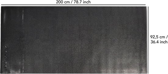 Zwarte Tunturi fitnessmat, afmetingen 200 cm x 92,5 cm.