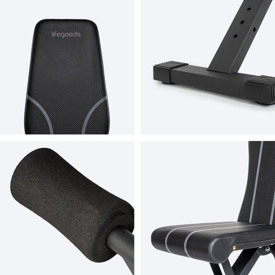 Banc de musculation LifeGoods Fitness - Banc de fitness - Ajustable - Pliable - Zwart/ Grijs
