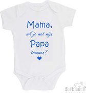 100% katoenen Romper "Mama, wil je met mijn Papa trouwen?" Jongens Katoen Wit/blauw Maat 62/68