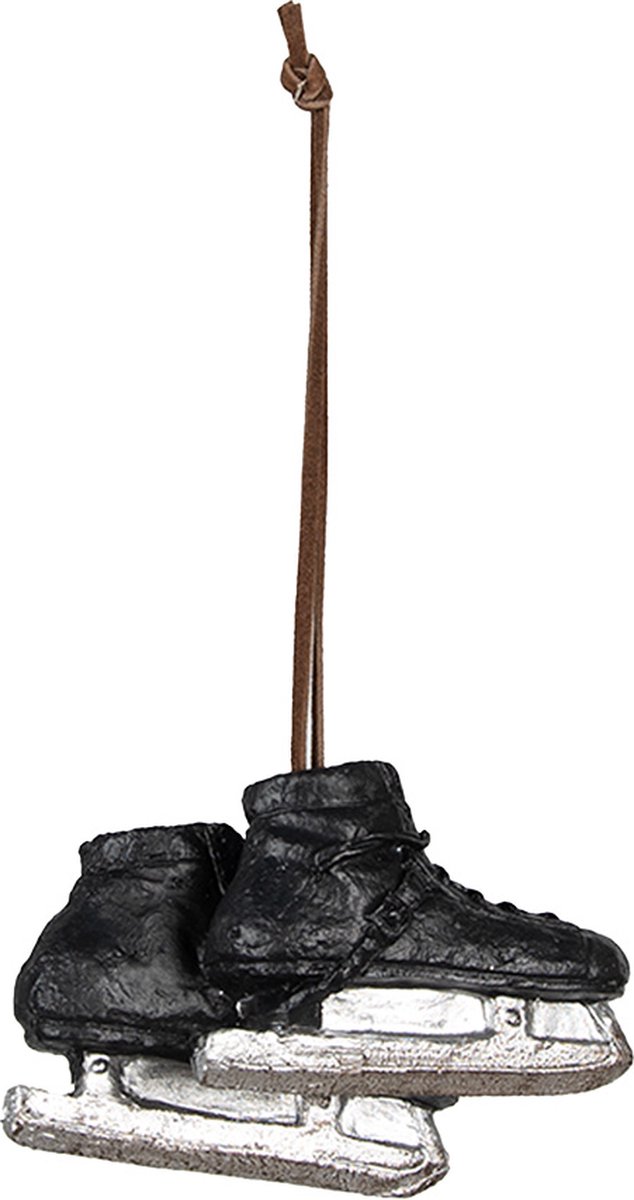 Clayre & Eef Kersthanger Schaatsen 10x4x6 cm Zwart Polyresin