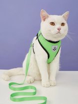 Hondenharnas-Kattenharnas- Kattentuigje-kattenhalsband-Verstelbare Harnas-Katten-Honden-zacht borstharnas-voor puppy's en katten-kattentuigje met looplijn-maat M-Groen