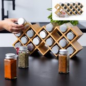 Gadgy Bamboe Spice rack et permanent Hangable + 18 Pots d'herbes aromatiques en verre Jars avec couvercle, étiquettes et marqueurs