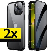 Hoesje Geschikt voor iPhone 13 Pro Max Hoesje Magnetische Adsorptie Back Case - Hoes Geschikt voor iPhone 13 Pro Max Hoesje Met Metalen Frame - Zwart - 2 Stuks