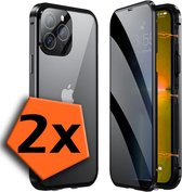Hoesje Geschikt voor iPhone 12 Pro Max Hoesje Magnetisch Case Back Cover - Hoesje Geschikt voor iPhone 12 Pro Max Hoes Met Dubbelzijdig Gehard Glas - Zwart - 2X