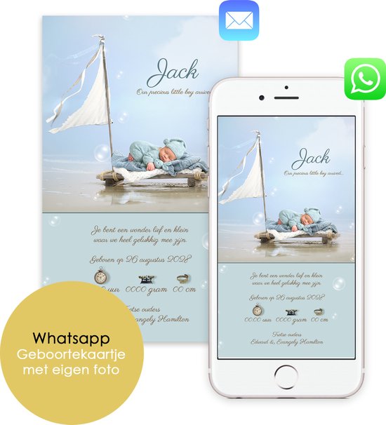 Met eigen foto! Digitaal Geboortekaartje voor Whatsapp DGB2470 - Geboortekaart - Geboortekaartje - kaartjes om te versturen - kaartje - kaarten - Hoera een jongen - Whatsapp kaart - telefoon - Zwangerschap - Kraamcadeau