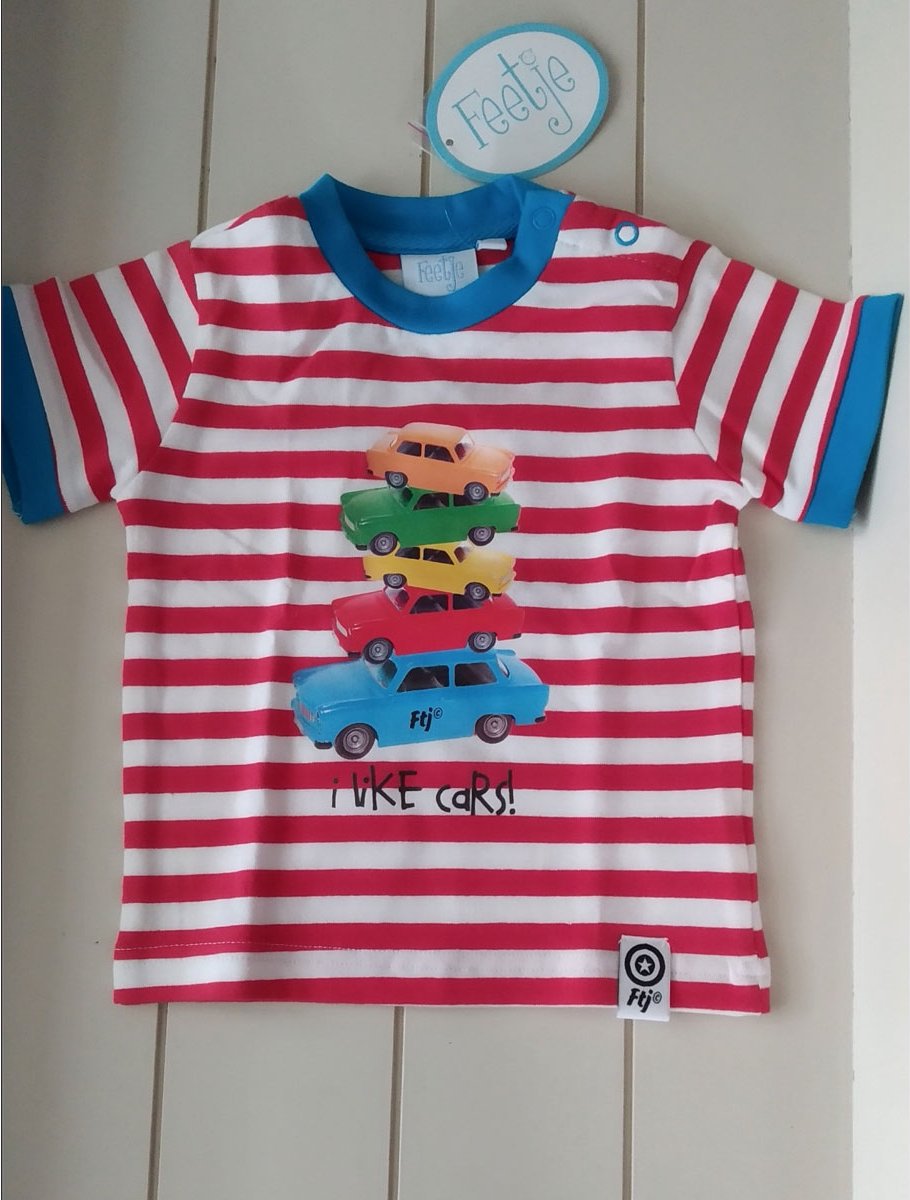 Feetje baby t-shirt korte mouw streep met stapel auto's maat 74