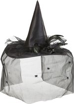 "Heksen hoed met tulle en veren dames Halloween  - Verkleedhoofddeksel - One size"