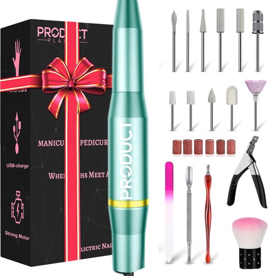 ProductPlanet® Elektrische Nagelvijl Lite Edition - 20000 RPM - Nagelfrees - Manicure en Pedicure Set - Inclusief 11 Bitjes & 100 Schuurrolletjes - 6 Extra Accessoires - Groen