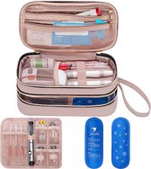 Insuline Cooler Travel Case met 2 Ice Packs, Dubbellaags Diabetische Geïsoleerde Organizer, Draagbare Medicatie Koelzak voor Insuline Pen, Glucometer, Diabetes Supplie, Dusty Rose (Gepatenteerd Ontwerp)