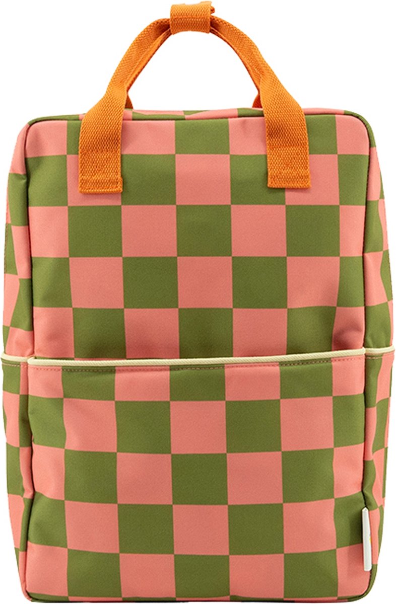 Sticky Lemon backpack large | farmhouse | checkerboard | sprout green + flower pink