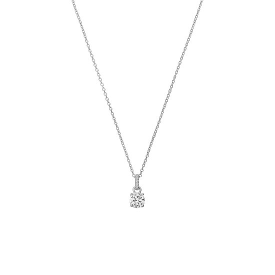 Collier argenté avec un pendentif rond en zircone.