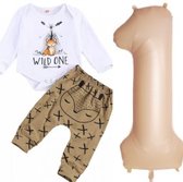 Cakesmash set Wild One avec pantalon, barboteuse et grande feuille fallon Nude 1 - premier - 1 - anniversaire - sauvage - ballon - vêtements pour enfants