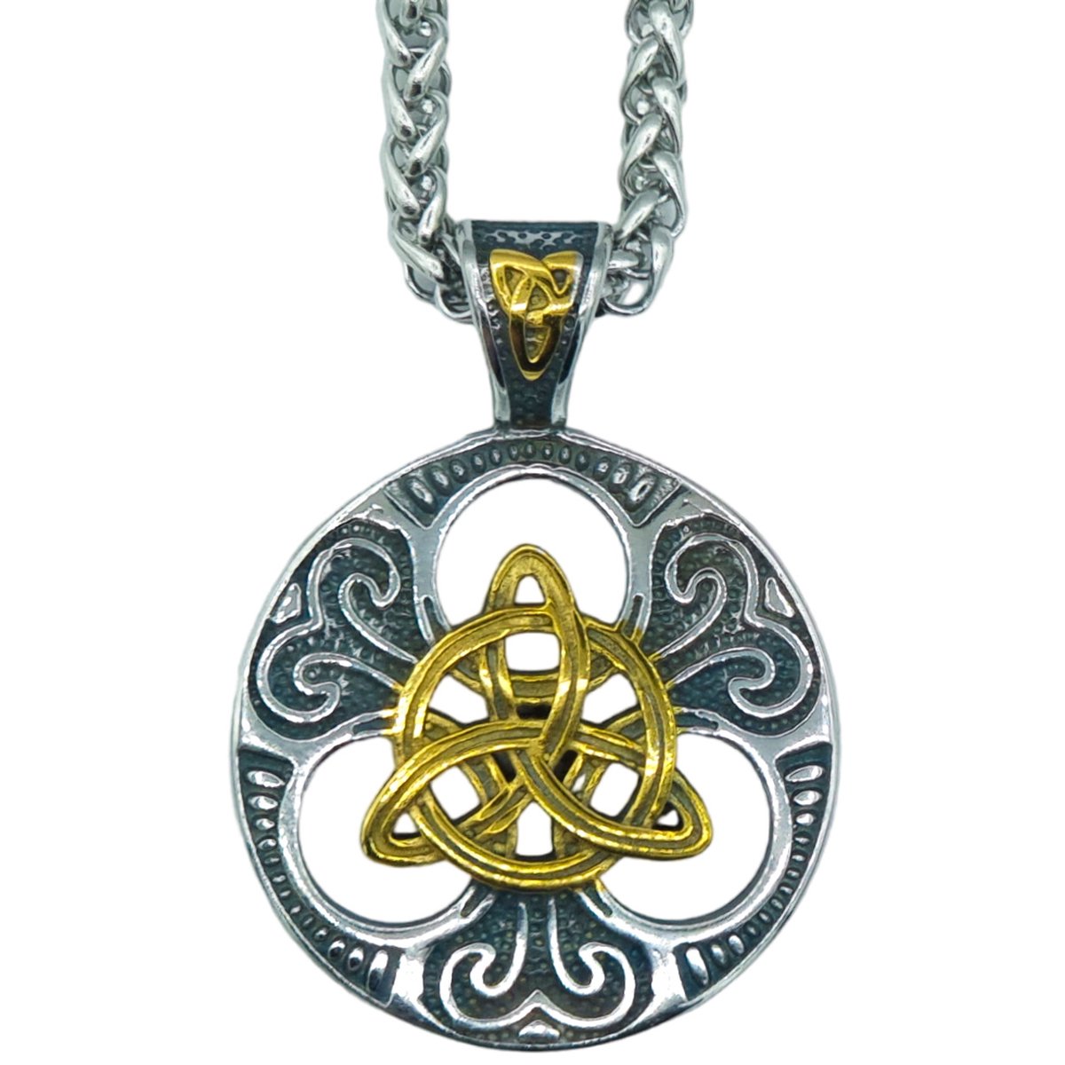 Tesoro Mio Michel - Viking Ketting Met Triquetra Knoop – Edelstaal - L 60 cm, B 4 mm - Hanger 4.4 x 3.2 cm