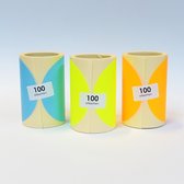 3x100 blanco Stickers op rol 100mm assortiment: blauw-geel-oranje