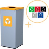 Alda Eco Square Bin, Prullenbak - 60L - Grijs/Geel - Afvalscheiding Prullenbakken - Gemakkelijk Afval Scheiden – Recyclen - Afvalemmer - Vuilnisbak voor huishouden en kantoor - Afvalbakken - Inclusief 5-delige Stickerset
