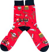 Grappige sokken voor Houthakkers met Zagen, Bijl, Boom, Timbertruck - Heren maat 40-45 - rood/zwart