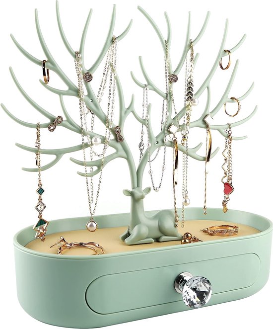Gewei ornament display rek met lade kristal handvat boom toren hangende opbergstukken ring oorbellen ketting armband