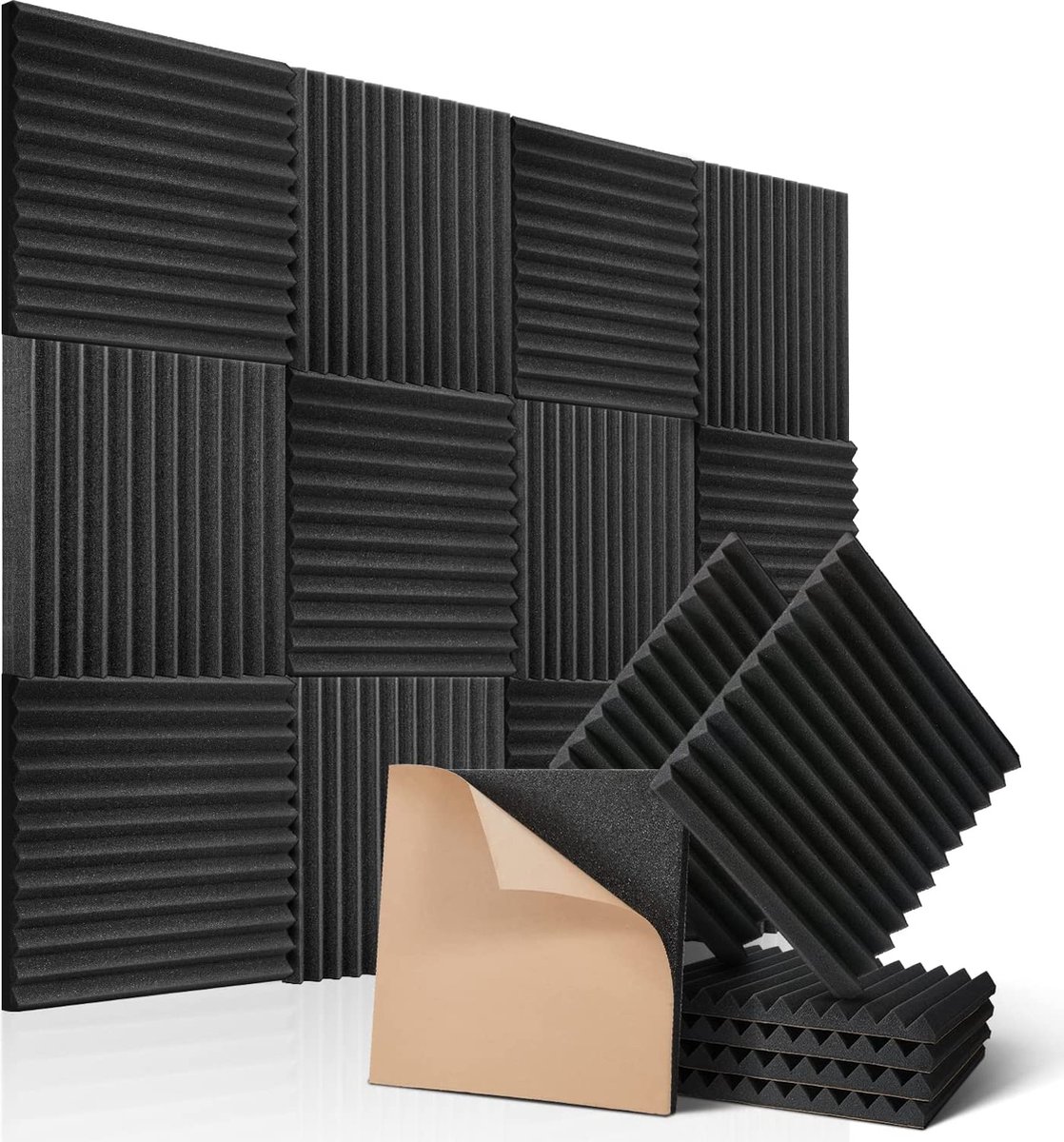 Akoestisch schuim, zelfklevend, geluidsisolatie, geluidsbescherming voor podcasts, voor podcast-opnamestudio's, reduceert echo-tegels voor plafonds in thuiskantoor, 30 x 30 x 2,5 cm, 12 stuks