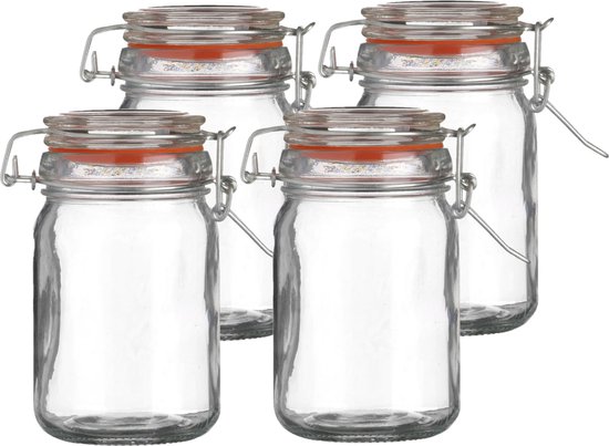 Urban Living Weckpot/inmaakpot - 4x - 250 ml - glas - met beugelsluiting - D7 x H12 cm