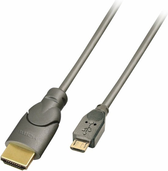Lindy 0.5m HDMI - USB 2.0 Micro B M/M 0,5 m Micro-USB Zwart, Antraciet
