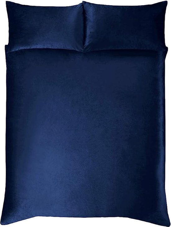 Matt Velvet Navy Blue Luxe Super Soft Easy Care Effen Dekbedovertrek Quilt Beddengoed Set met kussenslopen - Super King (220cm x 260cm)