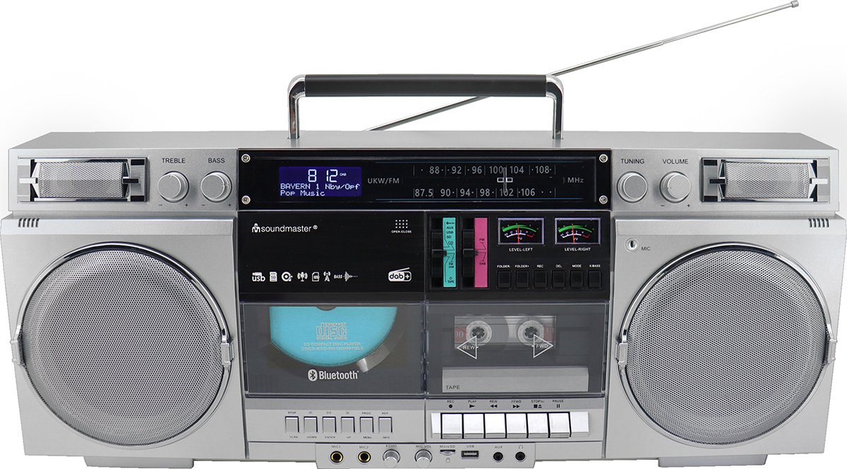 Soundmaster SCD1980SI - Ghettoblaster met DAB+, CD/MP3, cassetterecorder, USB, SD en Bluetooth